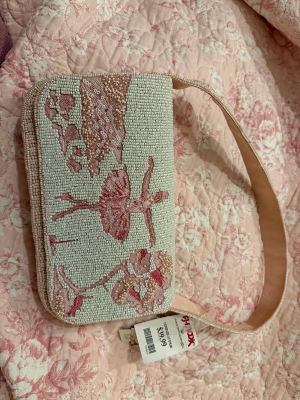 Beaded Ballerina Shoulder Bag in Pink and Cream